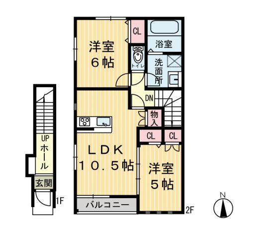 ウィンディタウン貝島 II A(2LDK/2階)の間取り写真