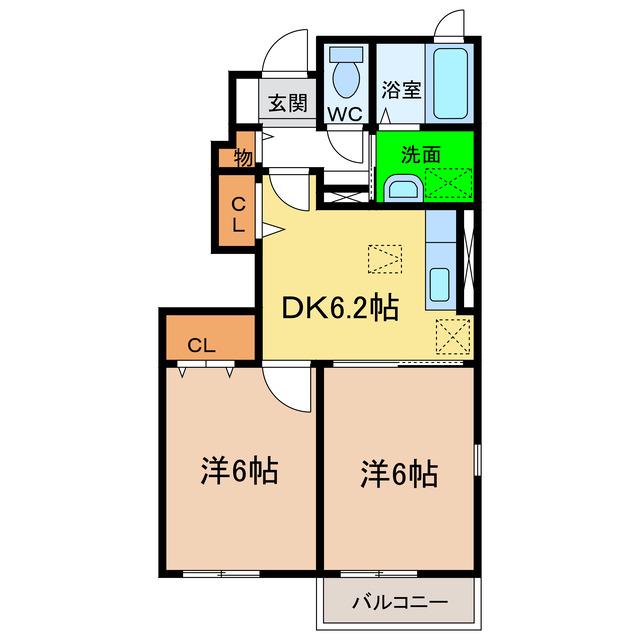 プレ ブリッジ シェトワIII(2DK/1階)の間取り写真