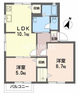 フレグランス吉田 B棟(2LDK/2階)の間取り写真