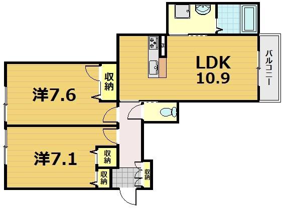 シャーメゾン峰山(2LDK/1階)の間取り写真