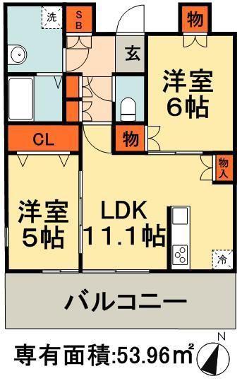 ヒューリックレジデンス千葉中央(2LDK/11階)の間取り写真