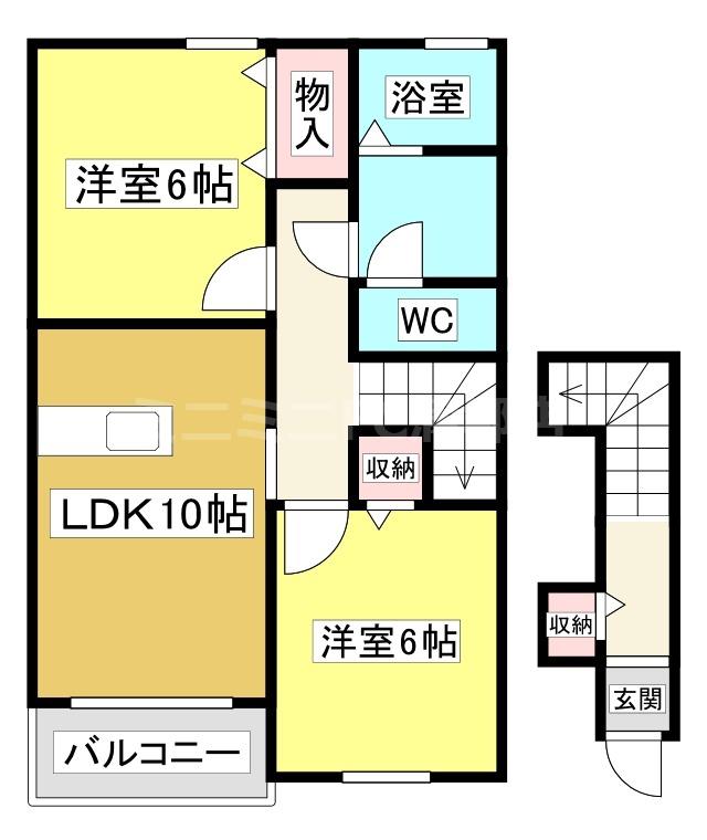 ソッリーゾビレッタ A館(2LDK/2階)の間取り写真