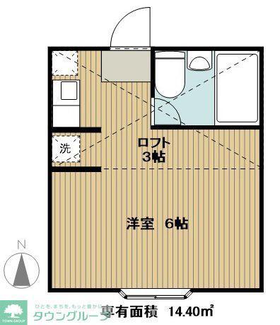 グリーンハイツI号棟(ワンルーム/2階)の間取り写真