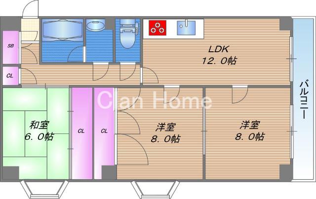 ハイツヒルトンパートIV(3LDK/6階)の間取り写真