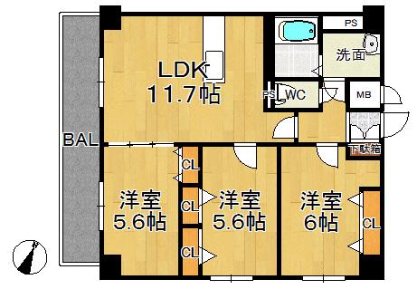 ASプレミアム関屋金衛町(3LDK/5階)の間取り写真