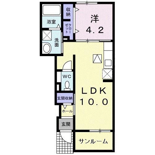 ノース・ガーデン(1LDK/1階)の間取り写真