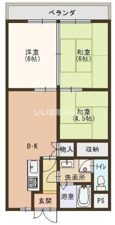 ハイツパークサイド(3DK/2階)の間取り写真