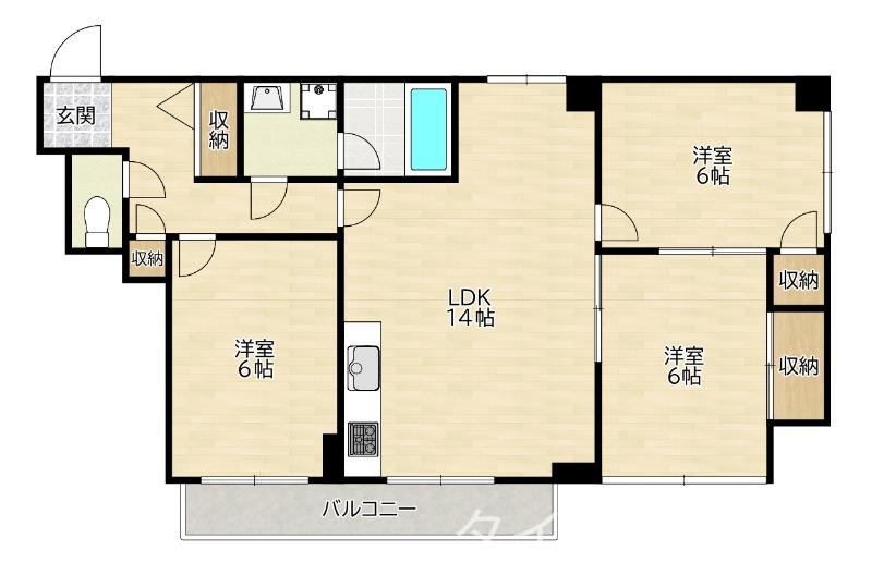 ヴィラ楠(3LDK/4階)の間取り写真