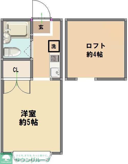 ヒルトップ若宮(1K/2階)の間取り写真