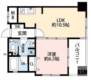 トゥレーヌ北花田(1LDK/2階)の間取り写真