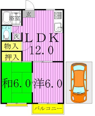 サンライズ増尾(2LDK/2階)の間取り写真