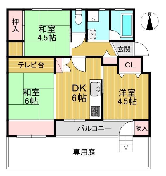 長岡天神ハイツ14棟(3DK/1階)の間取り写真