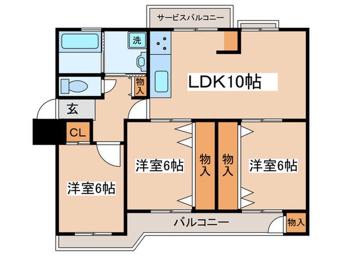 宮前平グリーンハイツ42号棟(3LDK/4階)の間取り写真