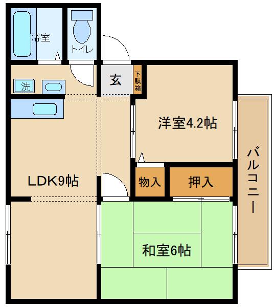 サンビレッジオクノD棟(2LDK/2階)の間取り写真