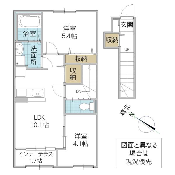 つくば市大角豆アパート(1LDK/2階)の間取り写真