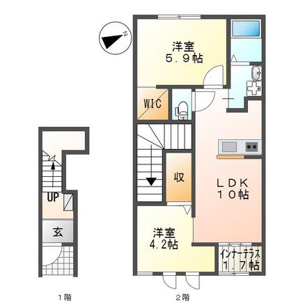 ピアチェーレ(2LDK/2階)の間取り写真