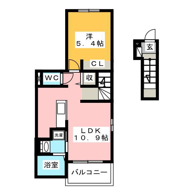 ラシアス(1LDK/2階)の間取り写真