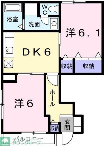 リバ-サイドB(2DK/1階)の間取り写真