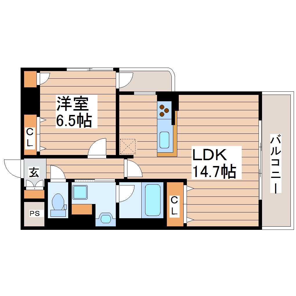 プライムアーバン仙台五橋(1LDK/3階)の間取り写真