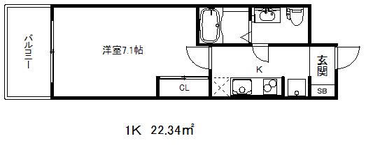 セレニテ三宮(1K/6階)の間取り写真