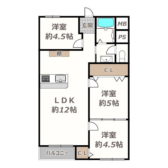 長居コーポラス(3LDK/2階)の間取り写真