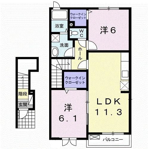 エステート松山B(2LDK/2階)の間取り写真