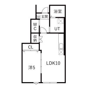 EQUUS C棟(1LDK/1階)の間取り写真