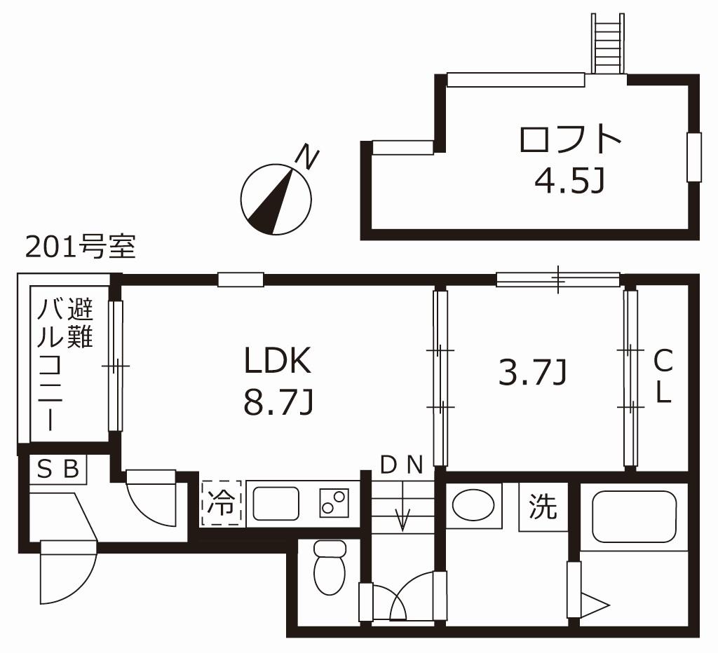 グランツ松葉町(1LDK/2階)の間取り写真