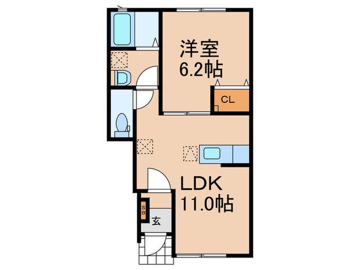 ラ・ソレイユ(1LDK/2階)の間取り写真