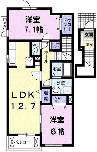 ヴィラ・ブランシュ(2LDK/2階)の間取り写真