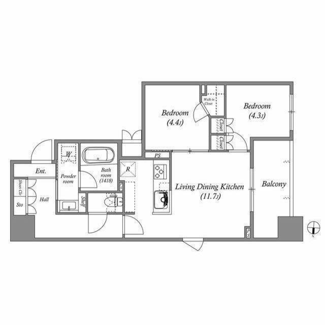 ASMACI MAISON両国II 部屋番号0601(2LDK/6階)の間取り写真