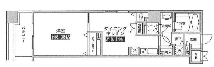 レジディア上野池之端(1LDK/8階)の間取り写真
