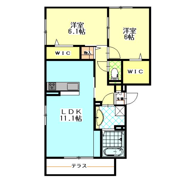 フォレストフィールドII(2LDK/1階)の間取り写真