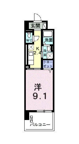 ヴィヴァーチェ東石井(1K/2階)の間取り写真