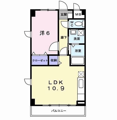 スカイマンション(1LDK/4階)の間取り写真