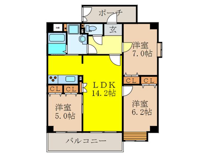 ブランドール南茨木(3LDK/3階)の間取り写真