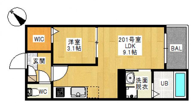 REGALEST 大供(1LDK/2階)の間取り写真