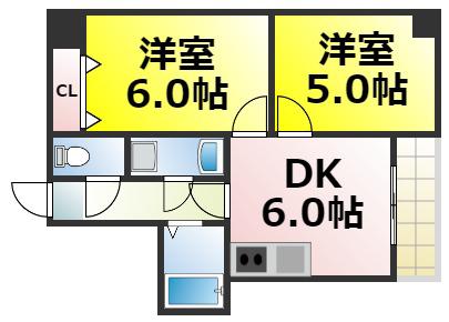 サニーコート塩草(2DK/9階)の間取り写真