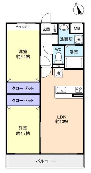 アーベル八千代(2LDK/2階)の間取り写真