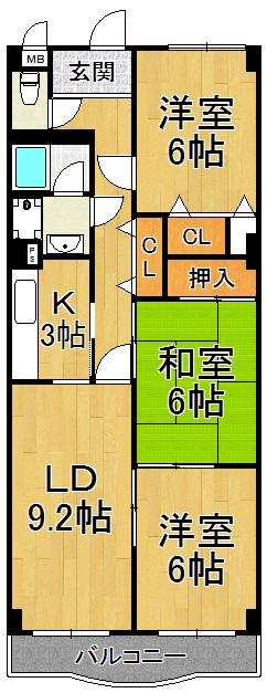 ドムール樋ノ池(3LDK/2階)の間取り写真