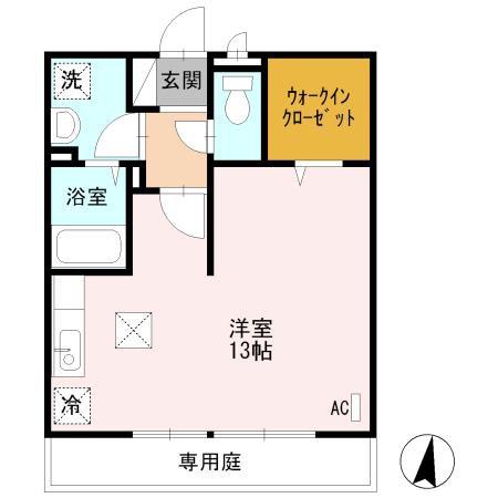 リースランド伊都IIB棟(ワンルーム/1階)の間取り写真