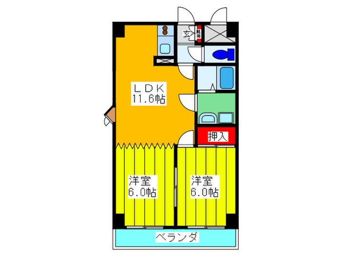 シンケビル ツイン(2LDK/2階)の間取り写真
