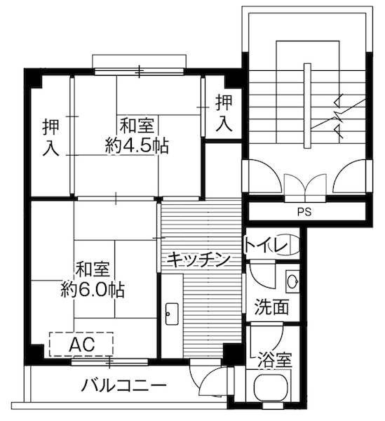 ビレッジハウス玖珂2号棟(2K/4階)の間取り写真