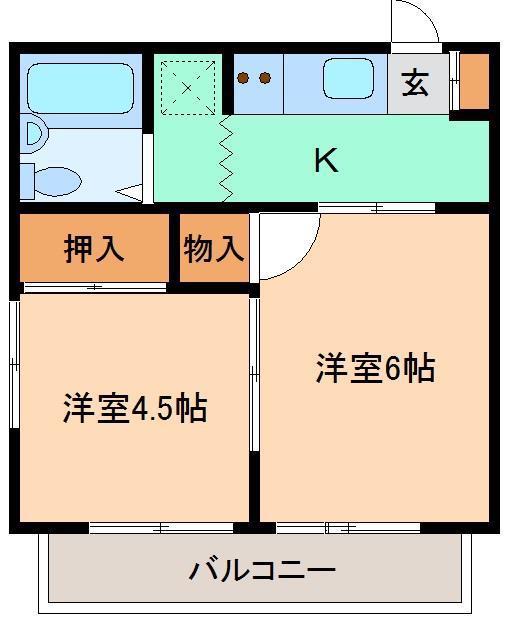 メゾン宮(2K/2階)の間取り写真