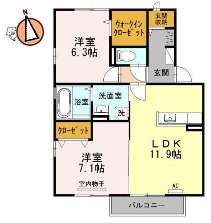 レーベンヒルズA棟(2LDK/2階)の間取り写真