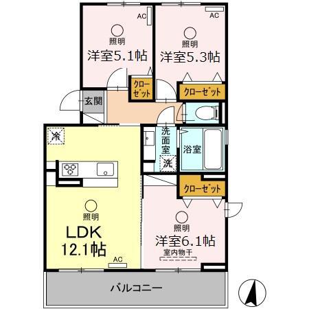 LAVIE BELLE A棟(3LDK/3階)の間取り写真