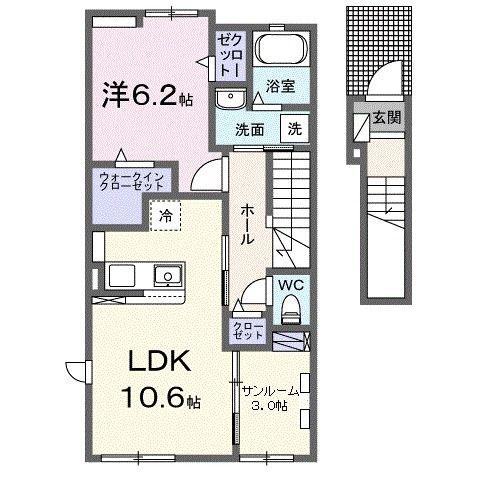 ＪＲ東北本線 槻木駅 徒歩36分 2階建 築3年(1LDK/2階)の間取り写真