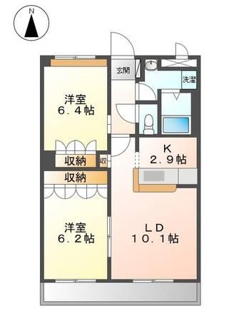 ワンロード加茂川(2LDK/2階)の間取り写真