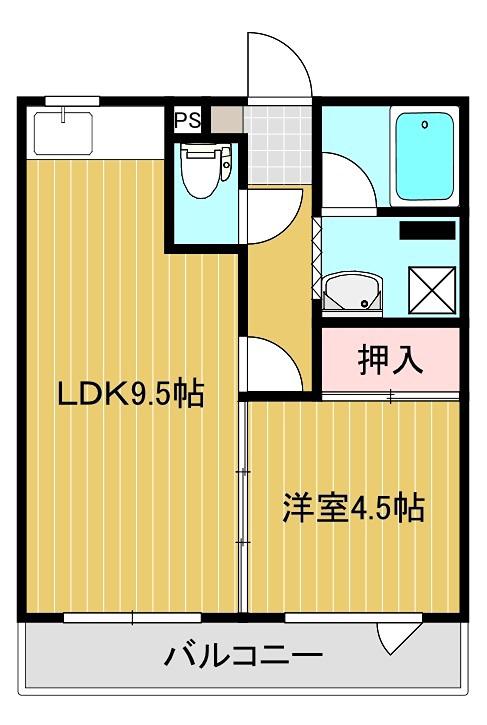 ほのぼのハイツ2(1LDK/1階)の間取り写真