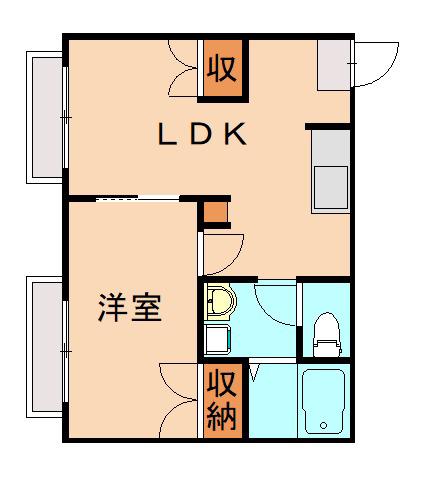 コスモハイツ上大利(1LDK/2階)の間取り写真